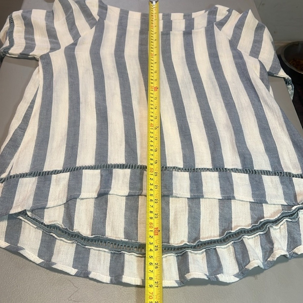 Listicle Striped Bell Sleeve Blouse Women S Blue White Boho Cotton Beachy Relax - Picture 3 of 10